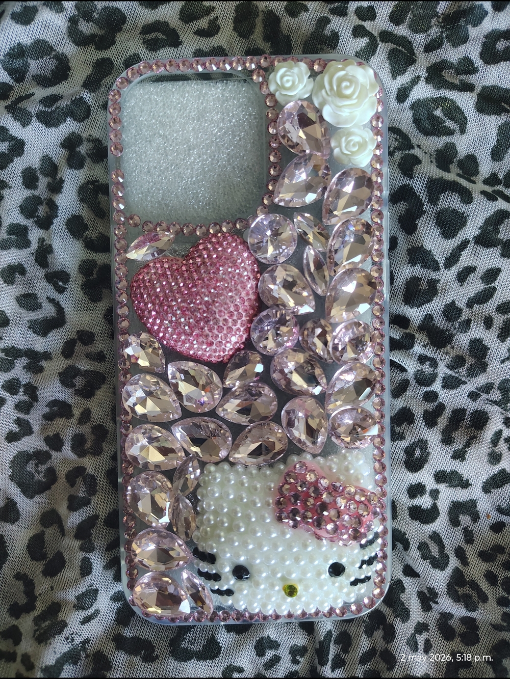 SANRIO Hello Kitty Phone Case for iPhone 16 Pro Max, Adorned with Pink Pearls
